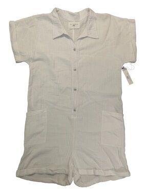 Sol Angeles White Short-Sleeve Button Crepe Romper